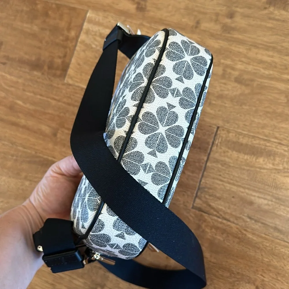 Classic signature Kate Spade belt bag spade flower NWT black grey white - Picture 5 of 6
